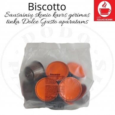 Caffe Bonini – Biscotto – Cepumu garšu kafijas dzēriena kapsulas – sadērigas ar DOLCE GUSTO aparātiem 1 Caffe Bonini – Biscotto – Cepumu garšu kafijas dzēriena kapsulas – sadērigas ar DOLCE GUSTO aparātiem 1