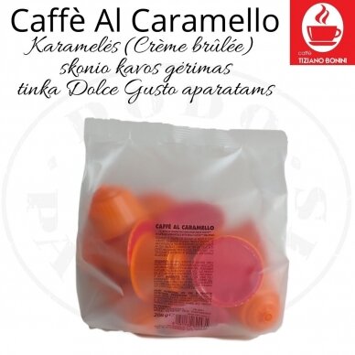 Caffè Al Caramello – Karamelės (Crème brûlée) skonio kavos gėrimo kapsulės – Dolce Gusto®* aparatams