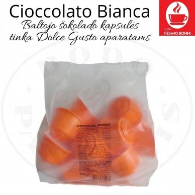 Caffe Bonini – Cioccolato Bianca – Valkoinen suklaa juomakapselit – Sopii DOLCE GUSTO koneisiin. 1 Caffe Bonini – Cioccolato Bianca – Valkoinen suklaa juomakapselit – Sopii DOLCE GUSTO koneisiin. 1