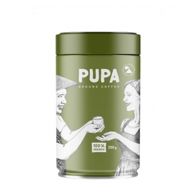 Kafija „PUPA” malta, AZIJA skārda bundžā, 250g Kafija „PUPA” malta, AZIJA skārda bundžā, 250g