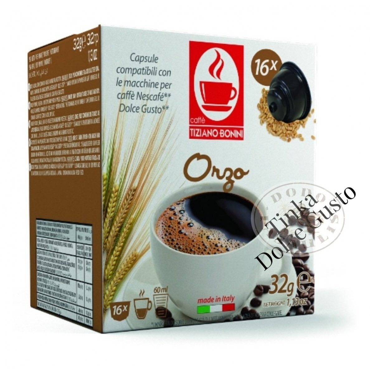 Caffe Bonini Orzo, Kapsułki z kawą jęczmienną - odpowiednie do ekspresów Dolce Gusto