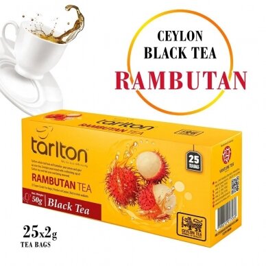 Rambutan Tarlton melnā cejona tēja maisiņos, 25 gab 1